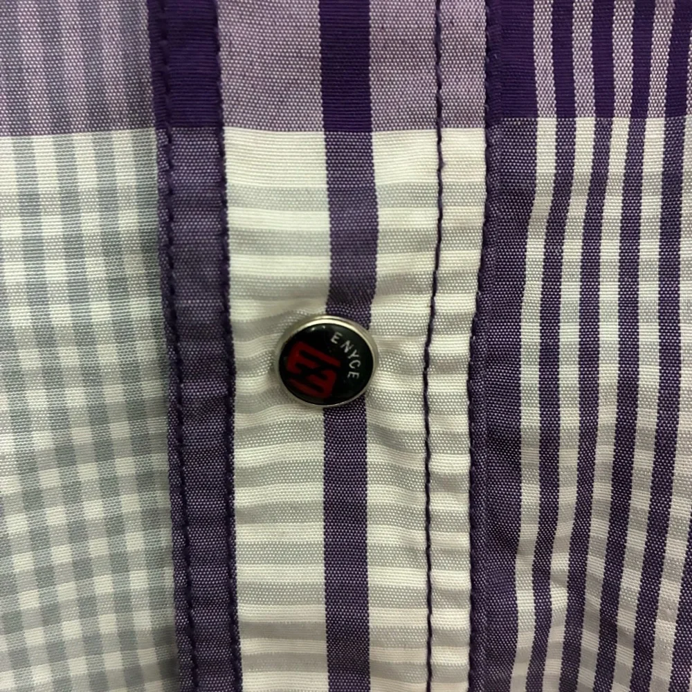 VTG Y2K Enyce Plaid Button‎ Up Short Sleeve Shirt Purple Gray Size L